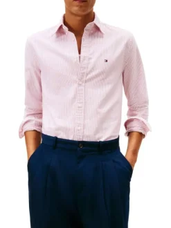 Chemise en coton rose à coupe droite ornée d'un motif à rayures