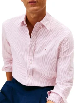 Chemise en coton rose à coupe droite ornée d'un motif à rayures