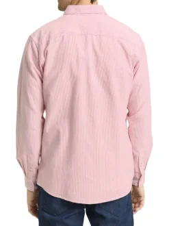 Chemise en coton rose à rayures avec une coupe droite et un col boutonné