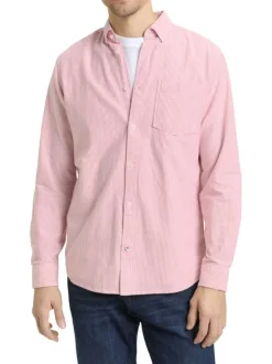 Chemise en coton rose à rayures avec une coupe droite et un col boutonné