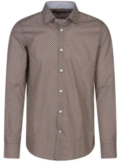 Chemise en coton rouge avec des imprimés géométriques et un col classique