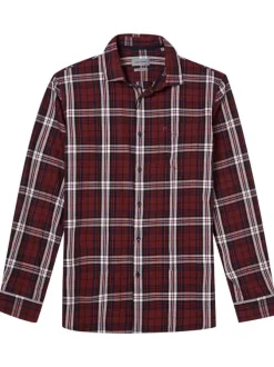 Chemise en coton rouge à carreaux avec une coupe droite et un col français