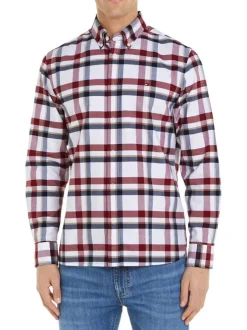 Chemise en coton rouge tweed avec une coupe droite et un col américain