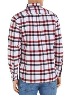 Chemise en coton rouge tweed avec une coupe droite et un col américain