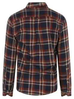 Chemise en coton rouille à carreaux avec une coupe droite et un col à rabats