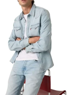 Chemise en coton stone à coupe droite pourvue d'un col à revers