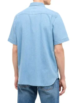 Chemise en coton stone unie pourvue d'une coupe droite et de manches courtes