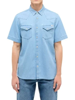 Chemise en coton stone unie pourvue d'une coupe droite et de manches courtes