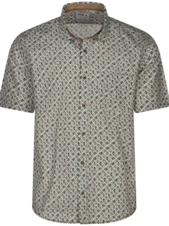 Chemise en coton toile à beurre blanche en imprimé géométrique