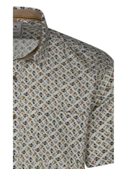 Chemise en coton toile à beurre blanche en imprimé géométrique