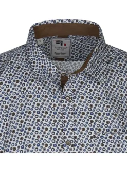 Chemise en coton toile à beurre écrue avec des imprimés ronds bleus et marrons