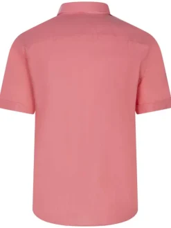 Chemise en coton toile à beurre rose unie avec des manches courtes