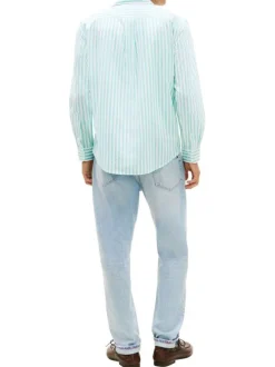 Chemise en coton turquoise à coupe droite ornée d'un motif à rayures