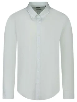 Chemise en coton turquoise imprimée avec une coupe droite et des manches longues