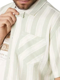 Chemise en coton vert d'eau à rayures pourvue d'un col français