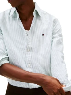 Chemise en coton verte à coupe droite ornée d'un motif à rayures