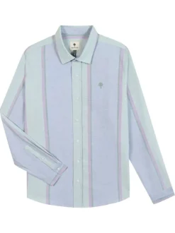 Chemise en coton verte à rayures avec une coupe droite et un col français
