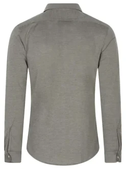 Chemise en coton verte unie avec boutonnière nacrée et logo brodé
