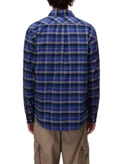 Chemise en flanelle bleue à carreaux en coton avec une coupe droite