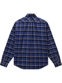 Chemise en flanelle bleue à carreaux en coton avec une coupe droite