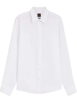 Chemise en lin blanche à coupe droite pourvue d'un col à revers
