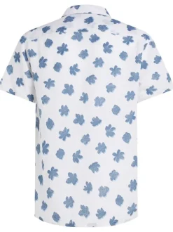 Chemise en lin blanche fleurie avec une coupe droite et un col cubain