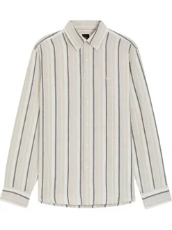 Chemise en lin et coton beige pourvue d'un motif à rayures verticales