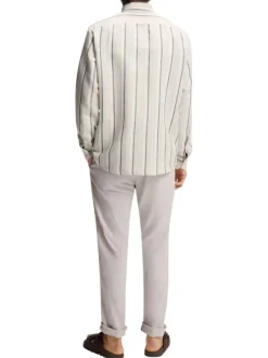 Chemise en lin et coton beige pourvue d'un motif à rayures verticales