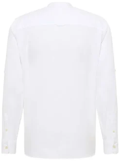 Chemise en lin et coton blanche unie avec un col mao et à coupe regular fit
