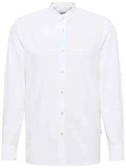 Chemise en lin et coton blanche unie avec un col mao et à coupe regular fit