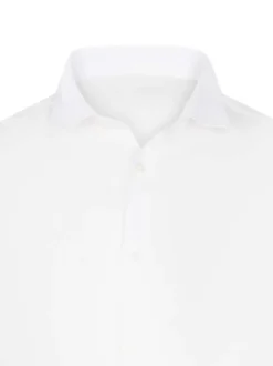 Chemise en lin et coton blanche unie avec une coupe ajustée et un col français
