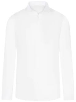Chemise en lin et coton blanche unie avec une coupe ajustée et un col français