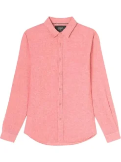 Chemise en lin et coton rouge unie avec une coupe regular fit