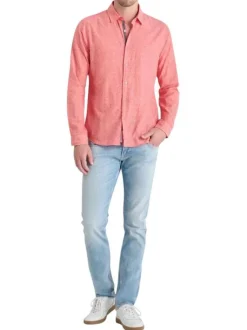 Chemise en lin et coton rouge unie avec une coupe regular fit