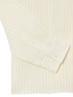 Chemise en lin jaune à coupe droite ornée d'un motif à rayures