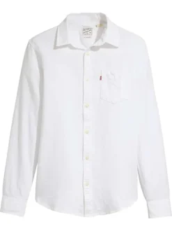Chemise en lin mélangé blanche unie à coupe regular fit avec une poche