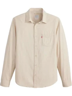 Chemise en lin mélangé écrue unie à coupe regular fit avec une poche
