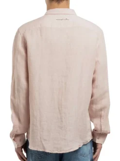 Chemise en lin rose à coupe droite pourvue d'un col à revers