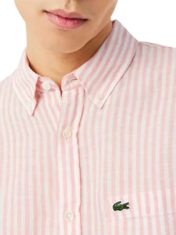 Chemise en lin saumon à coupe droite ornée d'un motif à rayures