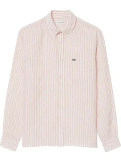 Chemise en lin saumon à coupe droite ornée d'un motif à rayures