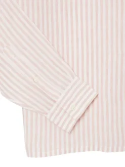Chemise en lin saumon à coupe droite ornée d'un motif à rayures