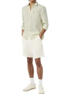 Chemise en lin tilleul à coupe droite ornée d'un motif à rayures