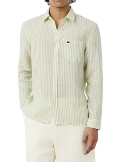 Chemise en lin tilleul à coupe droite ornée d'un motif à rayures