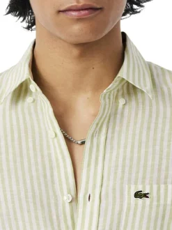 Chemise en lin tilleul à coupe droite ornée d'un motif à rayures