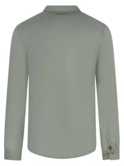 Chemise en lin verte unie avec une coupe droite et un col français