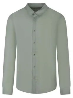 Chemise en lin verte unie avec une coupe droite et un col français