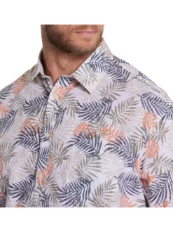 Chemise en partie en lin multicolore imprimée à coupe droite et un col français