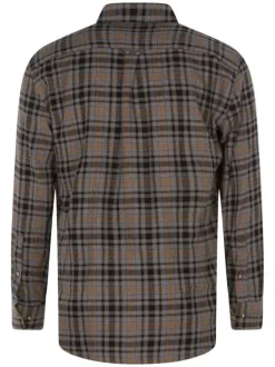Chemise flanelle grise en coton à carreaux avec coupe droite et col boutonné