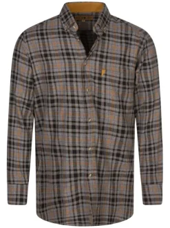 Chemise flanelle grise en coton à carreaux avec coupe droite et col boutonné
