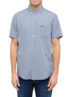 Chemise Gilroy bleue vichy à coupe slim, col américain et à manches courtes